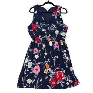 Market & Spruce Bogota Navy Blue Floral Crochet Trim Dress Size‎ Large